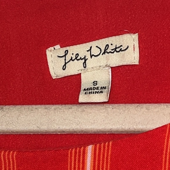 Lily White Red with White stripes ruffled hip tie dress sz S - Picture 7 of 10